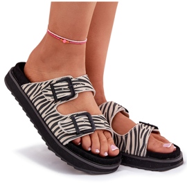 Les tongs en daim féminins avec D.Franklin DFSH405002 Boucles de zèbre beige 13