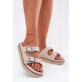 Les tongs en daim des femmes avec D.Franklin DFSH405001 Boucles beige 9