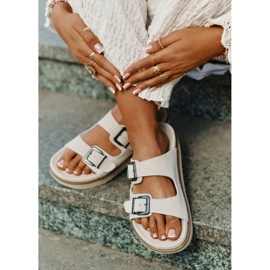 Les tongs en daim des femmes avec D.Franklin DFSH405001 Boucles beige 7