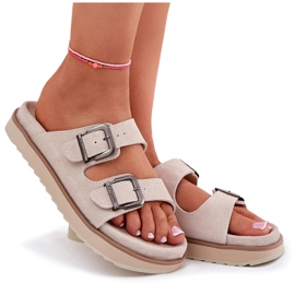 Les tongs en daim des femmes avec D.Franklin DFSH405001 Boucles beige 13