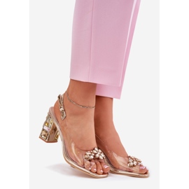 Vinceza Sandales transparentes sur un poteau avec des cristaux Vincez 70110 Zlotys d'or 1