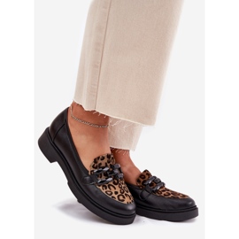 Mocassins en cuir avec ornement et imprimé léopard Laura Messi 2965 noir le noir 1
