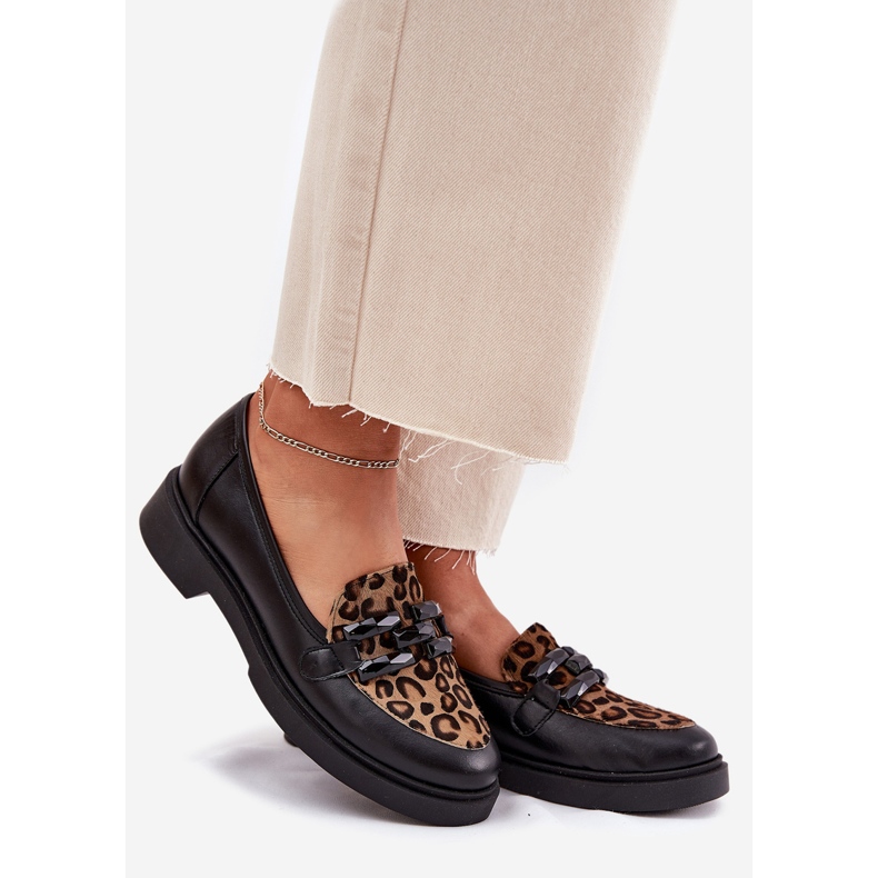 Mocassins en cuir avec ornement et imprimé léopard Laura Messi 2965 noir le noir 1