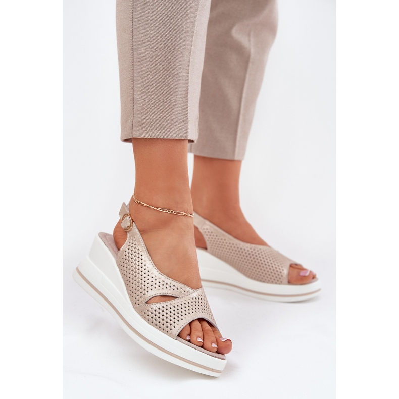 S.Barski Sandales en cuir féminin S. Barski LR51-660 OpenWork Golden d'or 2