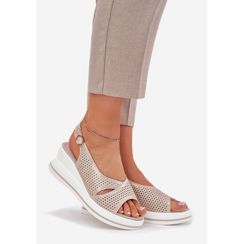 S.Barski Sandales en cuir féminin S. Barski LR51-660 OpenWork Golden d'or 1