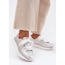 S.Barski Sneakers en cuir féminin sur la plate-forme en argent LR51-796 2