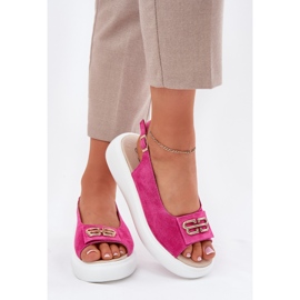 S.Barski Sandales en daim des femmes avec un détail doré S. Barski GR51-604 Fuchsia rose 3
