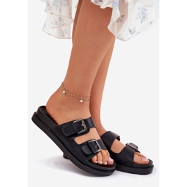 EVento Slippers pour femmes avec boucles dorées noir 1