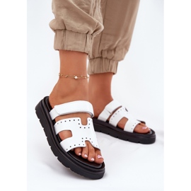 Les tongs en cuir pour femmes peintes sur la plate-forme blanche Zazoo 40440 2