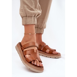 Les tongs en cuir naturel des femmes sur la plate-forme Zazoo 40440 marron brun 2