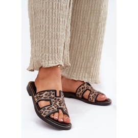 Tongs léopard plats en cuir zazoo 40383 noir 2