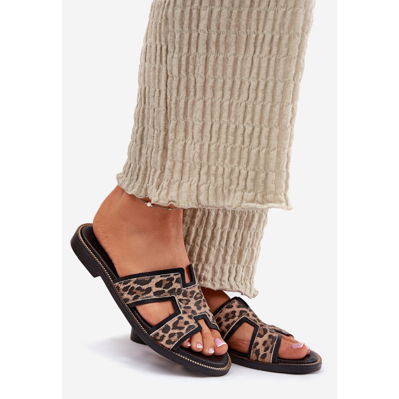 Tongs léopard plats en cuir zazoo 40383 noir 1