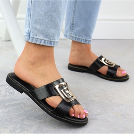 Chaussons noirs pour femmes avec ornement noir Filippo 1