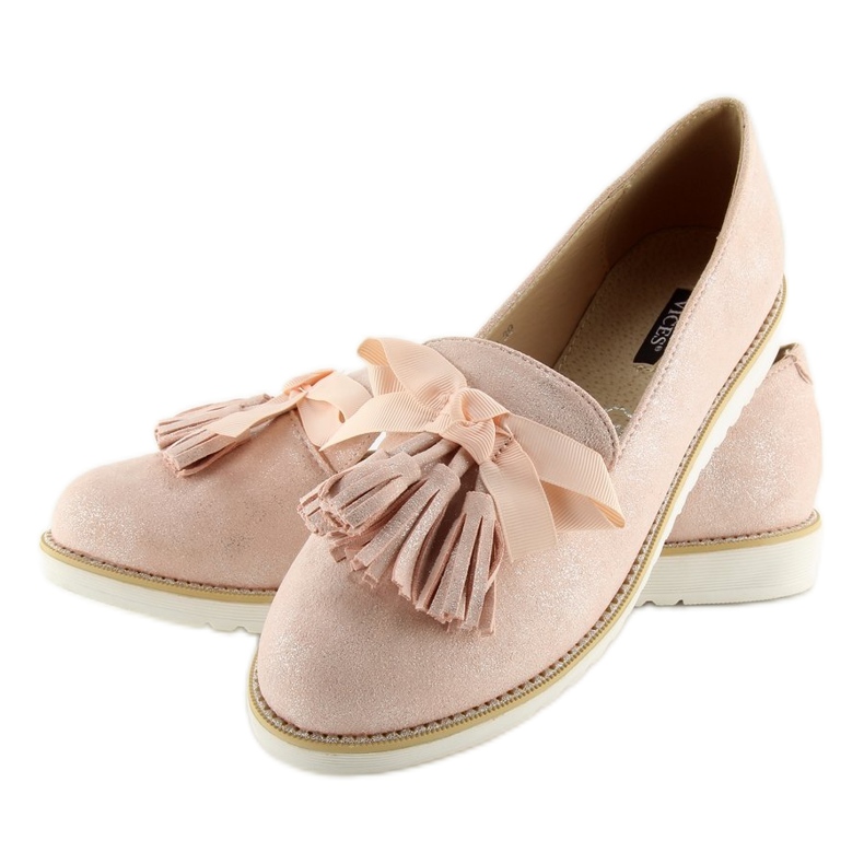 Mocassins femme à pompons roses 7214 Rose 2