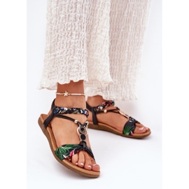 Sandales plates pour femmes avec ceinture tressée et décoration artiker 56c1318 noir 2