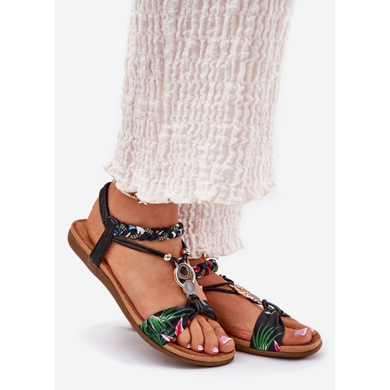 Sandales plates pour femmes avec ceinture tressée et décoration artiker 56c1318 noir 1