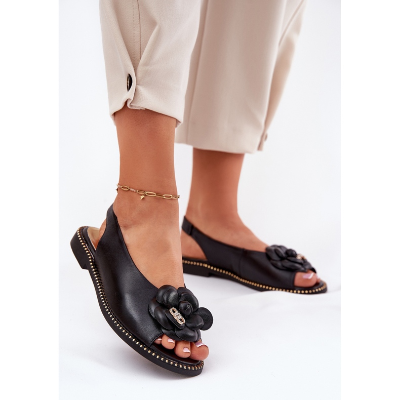 Sandales plates en cuir avec décoration Chebello 4642 noir 2