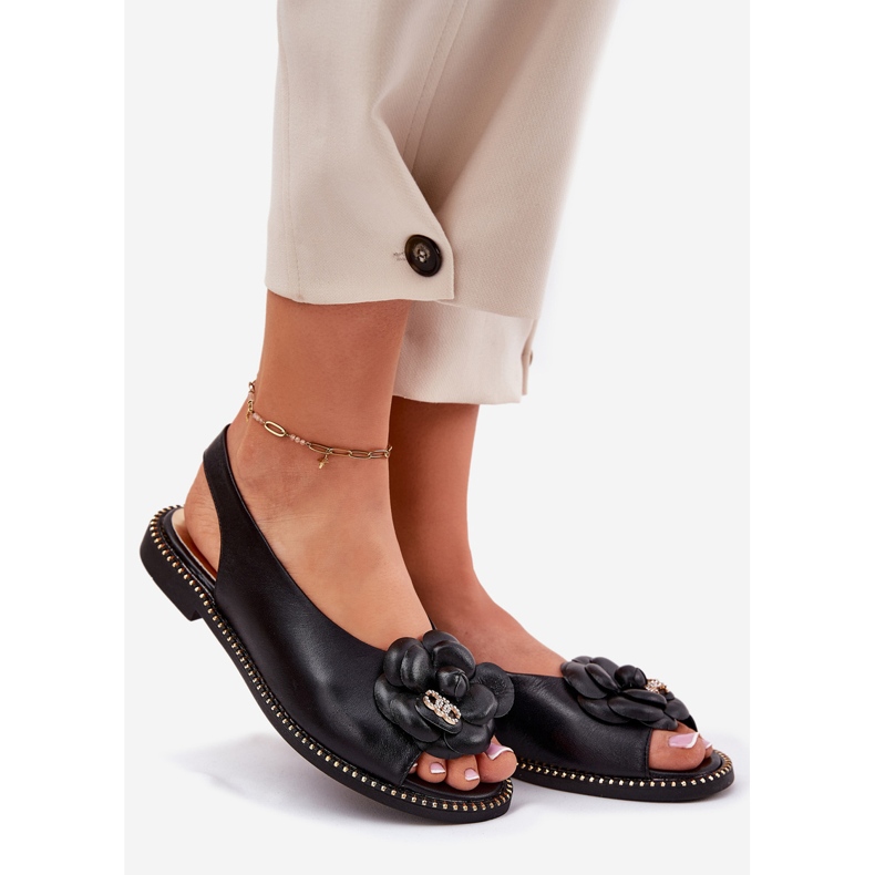 Sandales plates en cuir avec décoration Chebello 4642 noir 1