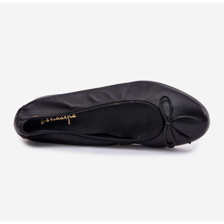 Ballerinas en cuir féminin Maciejka P6800-01 Black avec un arc noir 2