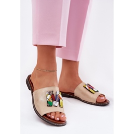 Jezzi Les tongs des femmes à thèmes plates avec un ornement doré 2