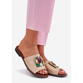 Jezzi Les tongs des femmes à thèmes plates avec un ornement doré 1