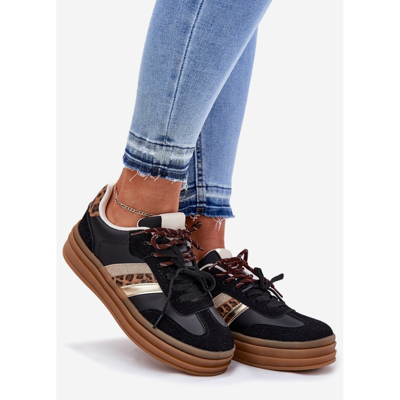 Inna Baskets pour femmes sur la plate-forme avec imprimé léopard noir à double laçage le noir 1