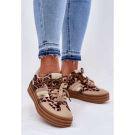 Inna Baskets féminines sur la plate-forme avec un léopard beige à double laçage 2