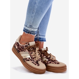 Inna Baskets féminines sur la plate-forme avec un léopard beige à double laçage 1