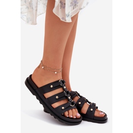 Inna Slippers pour femmes avec rayures noires le noir 1 Inna Slippers pour femmes avec rayures noires le noir 1