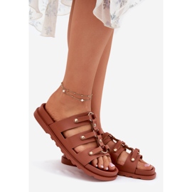 Inna Slippers pour femmes avec rayures de chameau brun 1 Inna Slippers pour femmes avec rayures de chameau brun 1