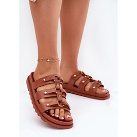 Inna Slippers pour femmes avec rayures de chameau brun 2 Inna Slippers pour femmes avec rayures de chameau brun 2