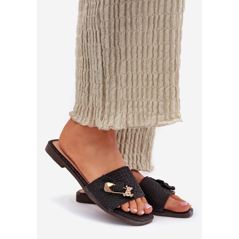 Inna Les tongs des femmes à thèmes plates avec un arc noir le noir 1