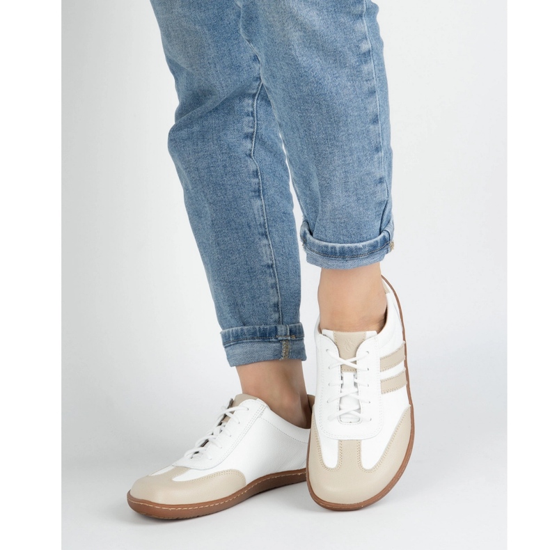 Olivier Chaussures en cuir minimaliste aux pieds nus 1287 blanc avec baskets beige 2