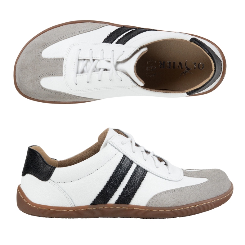 Olivier Chaussures en cuir minimaliste aux pieds nus 1287 blanc avec baskets noires 1