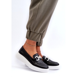 S.Barski Mandards en cuir pour femmes sur la plate-forme Czarne S. Barski LR720 avec un ornement le noir 1