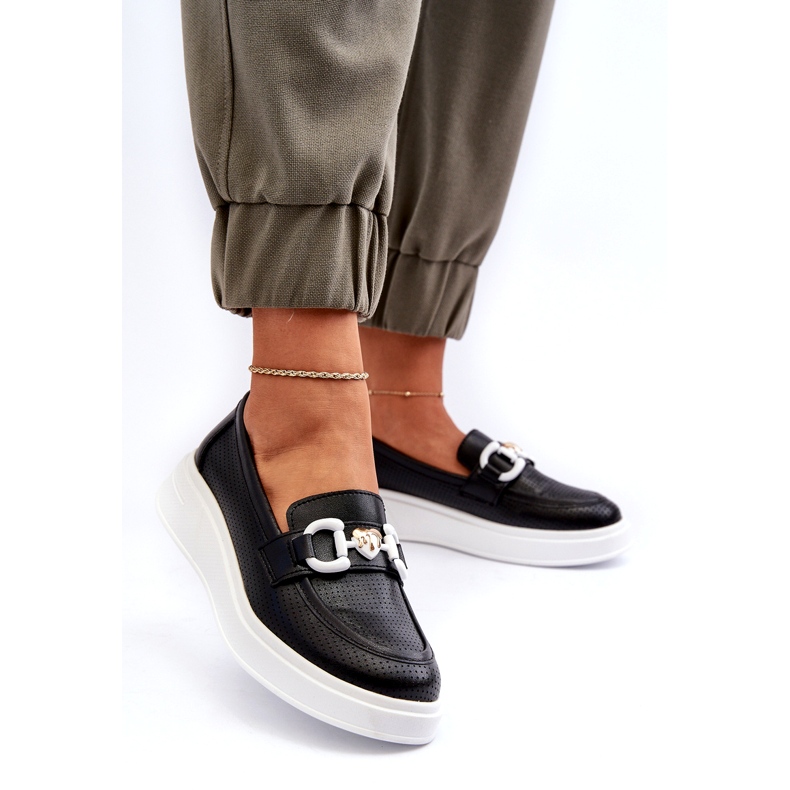 S.Barski Mandards en cuir pour femmes sur la plate-forme Czarne S. Barski LR720 avec un ornement noir 2