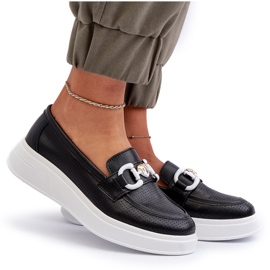 S.Barski Mandards en cuir pour femmes sur la plate-forme Czarne S. Barski LR720 avec un ornement noir 5