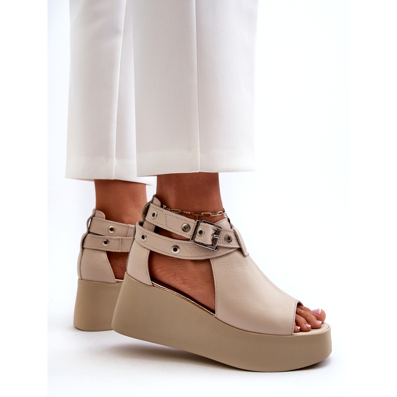 Zazoo 1732 Sandales compensées en cuir, Beige 2
