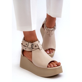 Zazoo 1732 Sandales compensées en cuir, Beige 1