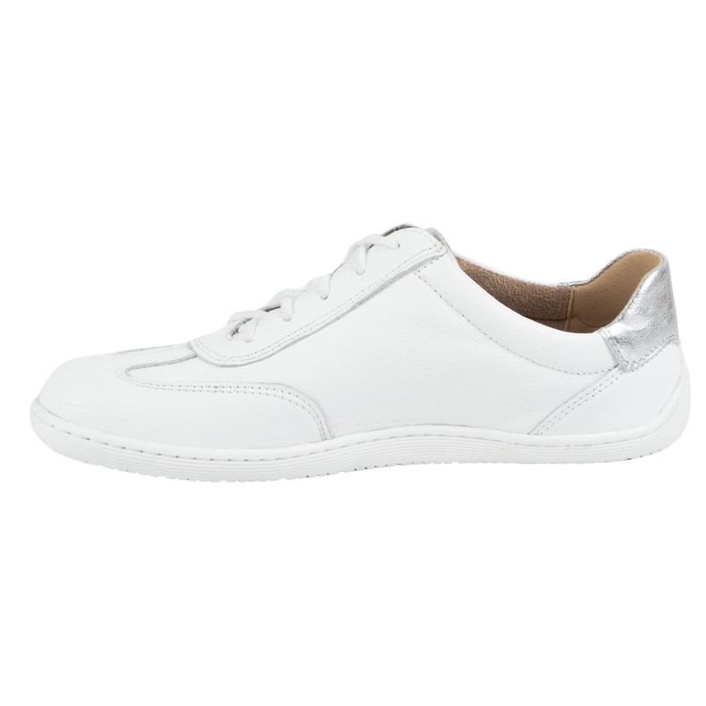 Olivier Barefoot pour femmes Chaussures minimalistes en cuir 1287 blanc avec baskets en argent 1
