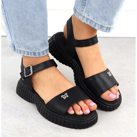 Sandales en cuir pour femmes sur une semelle épaisse avec un papillon noir Filippo DS6811 le noir 6