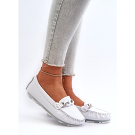 Mocassins Femme En Cuir Avec Décoration, Blanc S.Barski LR339 blanche 1