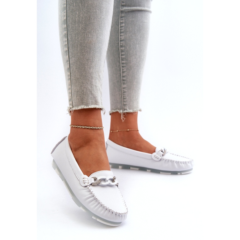 Mocassins Femme En Cuir Avec Décoration, Blanc S.Barski LR339 2