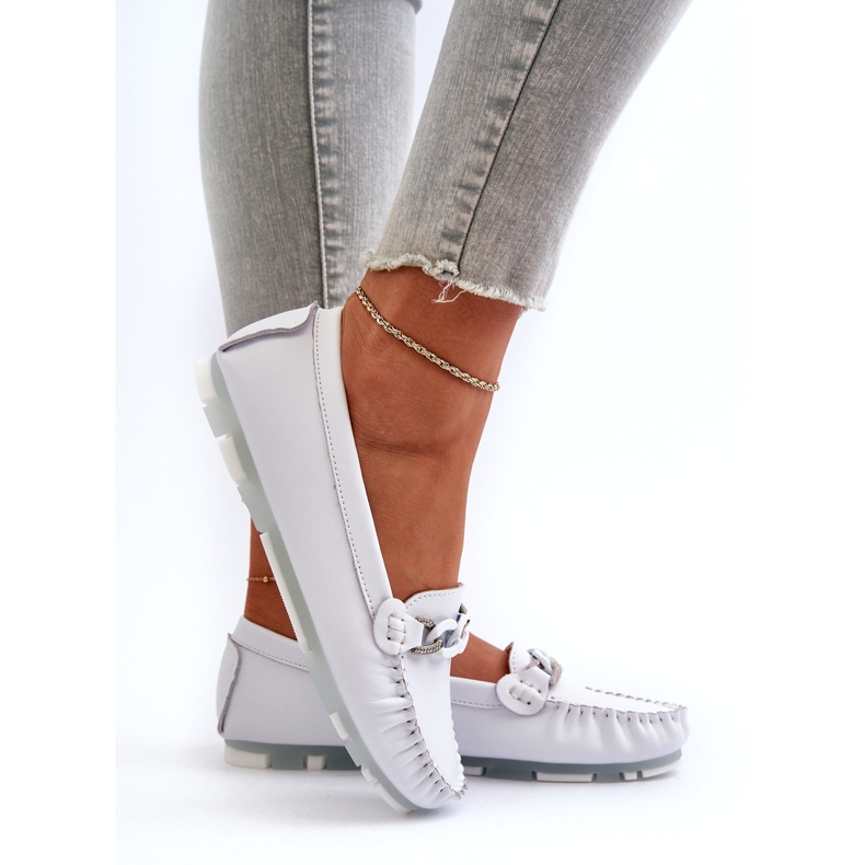 Mocassins Femme En Cuir Avec Décoration, Blanc S.Barski LR339 3