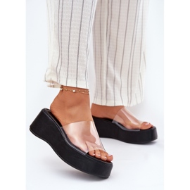 Inna Slippers pour femmes avec une ceinture de coin noire transparente le noir 2