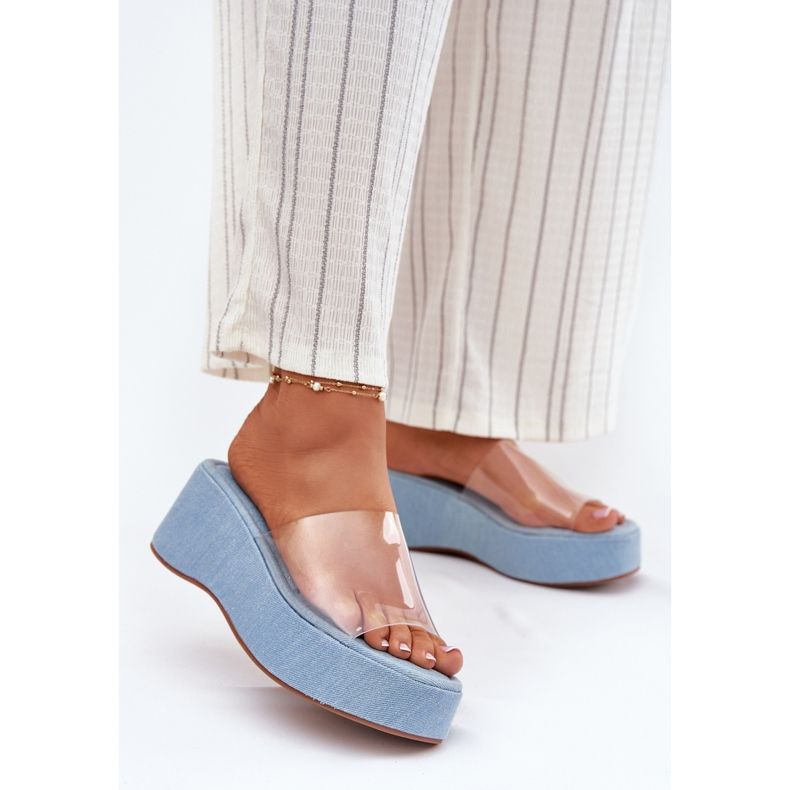 Inna Les tongs des femmes avec une ceinture transparente en coin. bleu 2