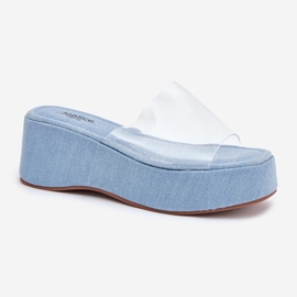 Inna Les tongs des femmes avec une ceinture transparente en coin. bleu 4