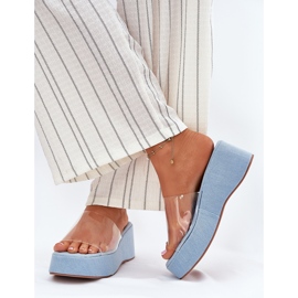 Inna Les tongs des femmes avec une ceinture transparente en coin. bleu 5