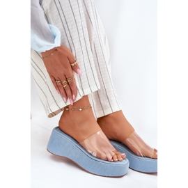 Inna Les tongs des femmes avec une ceinture transparente en coin. bleu 6