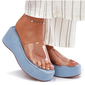 Inna Les tongs des femmes avec une ceinture transparente en coin. bleu 8